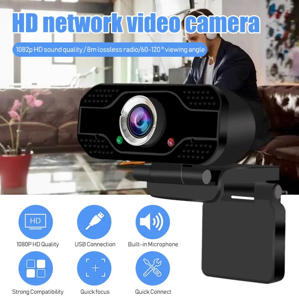 HD Webcam Built-in Dual Mics Smart 1080P Web Camera USB Pro Stream Camera for Desktop Laptops PC Game Cam For OS Windows10/8
HD Webcam Built-in Dual Mics Smart 1080P Web Camera USB Pro Stream Camera for Desktop Laptops PC Game Cam For OS Windows10/8