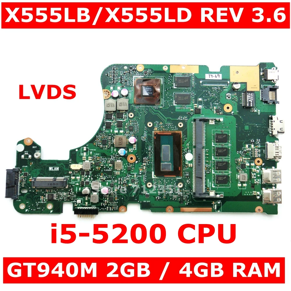 X555LB MAIN_BD._4G/I5-5200U/AS GT940M 2GB 4GB RAM Mainboard REV 3.6 For Asus X555LA X555LD X555LJ Motherbord 90NB08G0-R00030 | Компьютеры