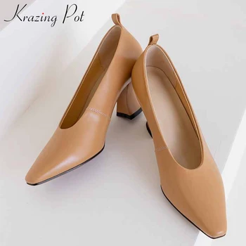 Krazing pot simple style solid genuine leather high heels shoes small square toe slip on elegant women basic spring pumps L7a
Krazing pot simple style solid genuine leather high heels shoes small square toe slip on elegant women basic spring pumps L7a