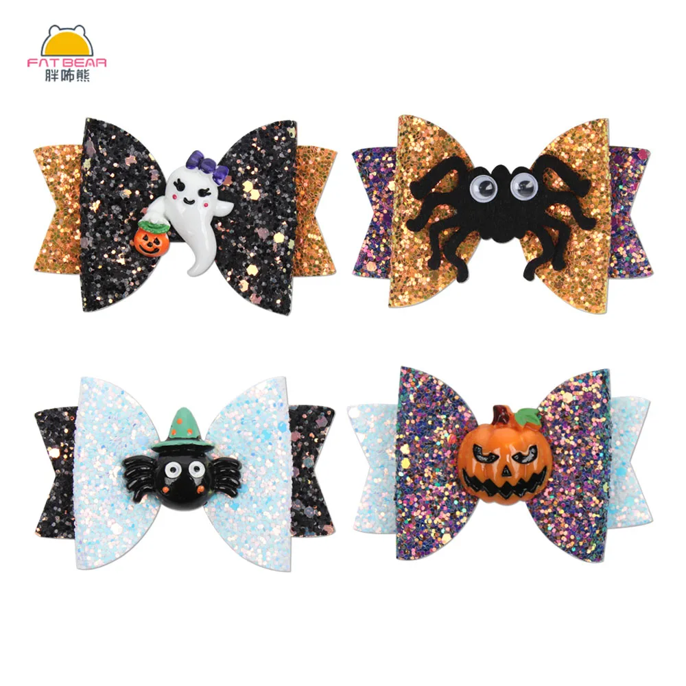 

Baby Girls Sequins Spider Hair Clips Double Bow Hairpins Crab Pumpkin Clip Halloween Barrettes Props Gift Hair Accessories
