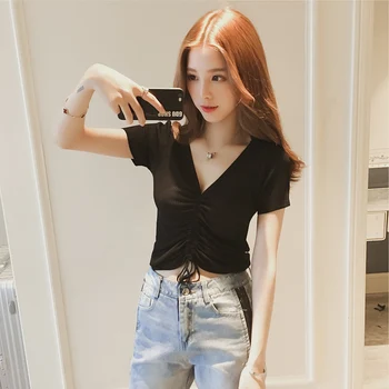 2019 Summer Women Slim Short Sleeved V Neck Stretchy Draw String Crop Tops T-shirts For Girls
2019 Summer Women Slim Short Sleeved V Neck Stretchy Draw String Crop Tops T-shirts For Girls