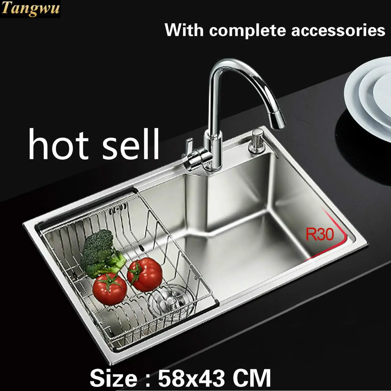 

Free shipping Food grade 304 stainless steel hot sell sink 0.8 mm thick ordinary single trough washing dishes 58x43 CM
