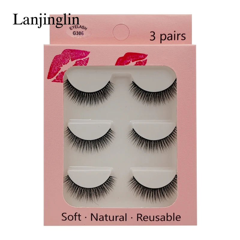 LANJINGLIN False Eyelashes 3 pairs 3D Mink Lashes Soft Natural Wispy Handmade Faux Mink Lashes Extension Makeup Kit Tool 15 Hbb19ec3ab00b4906b720c791444cc8b31