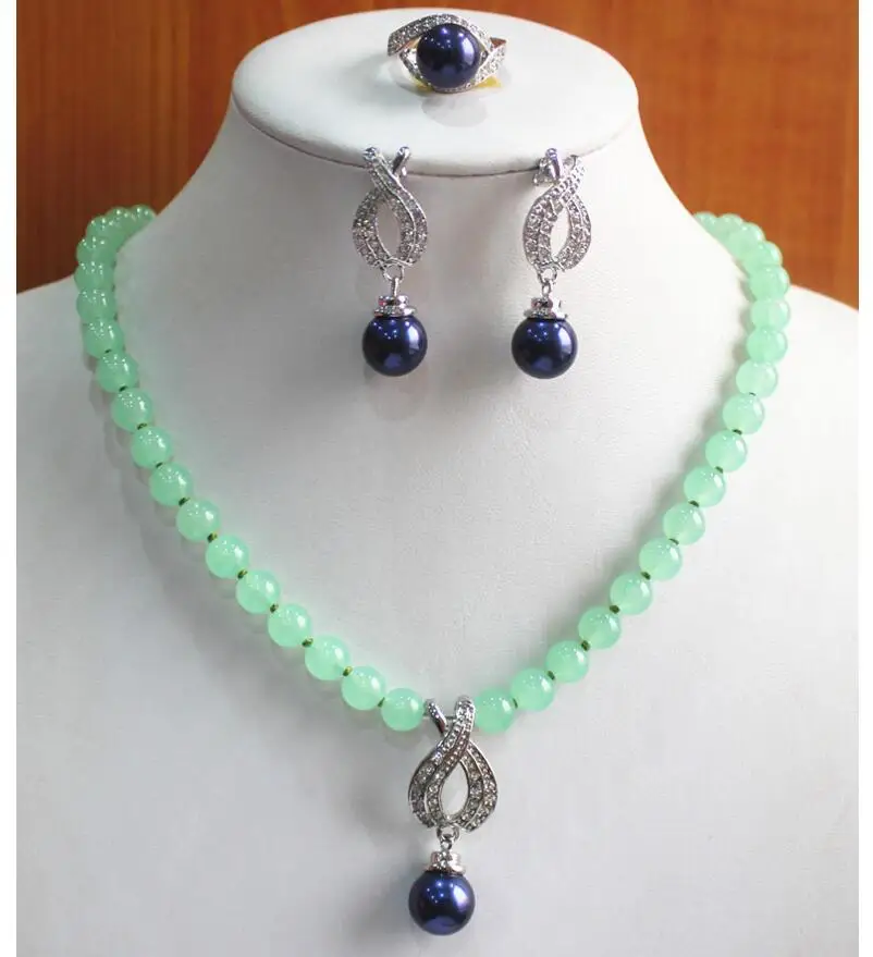 Free shipping hot sell new - best gift jewelry set!Wholesale factory price Women's light green semi-precious jade stone Neckla |