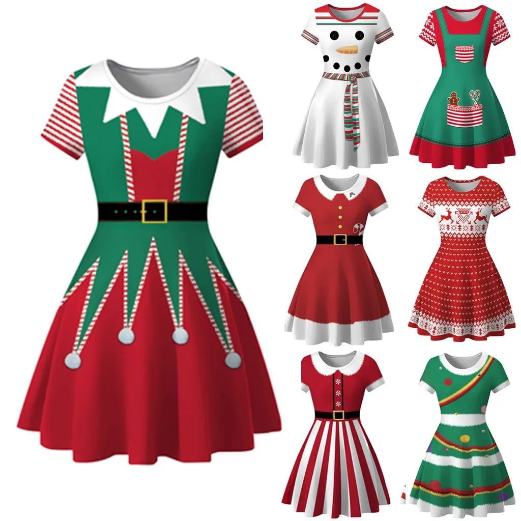 New Womens Plus Size Swing Top Ladies Tunic Christmas Tree Unicorn Snowman Print