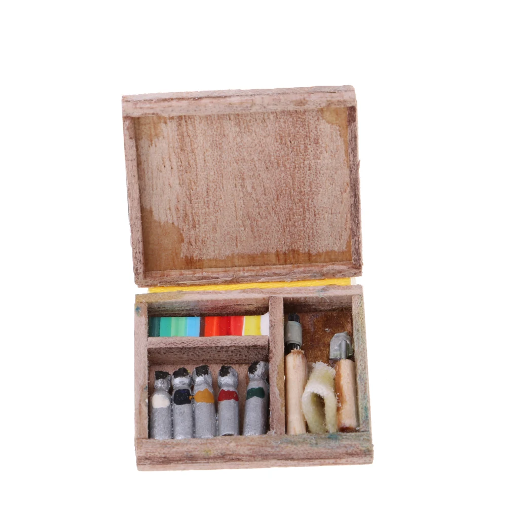 Artist's Wooden Watercolour Storage Box Doll House Miniatures Paint 1:12 Scale Toy Artist's Wooden Watercolour Storage Box Doll House Miniatures Paint 1:12 Scale Toy