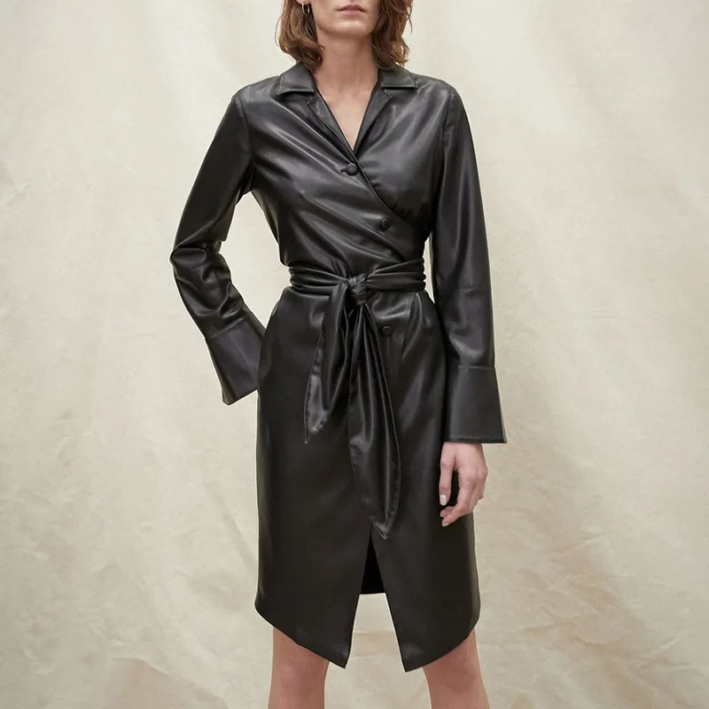 Vintage Women Long Trench PU Leather Coat Female Turn Down Leather Jacket Ladies Long Sleeve Black Leather Autumn Coat
Vintage Women Long Trench PU Leather Coat Female Turn Down Leather Jacket Ladies Long Sleeve Black Leather Autumn Coat