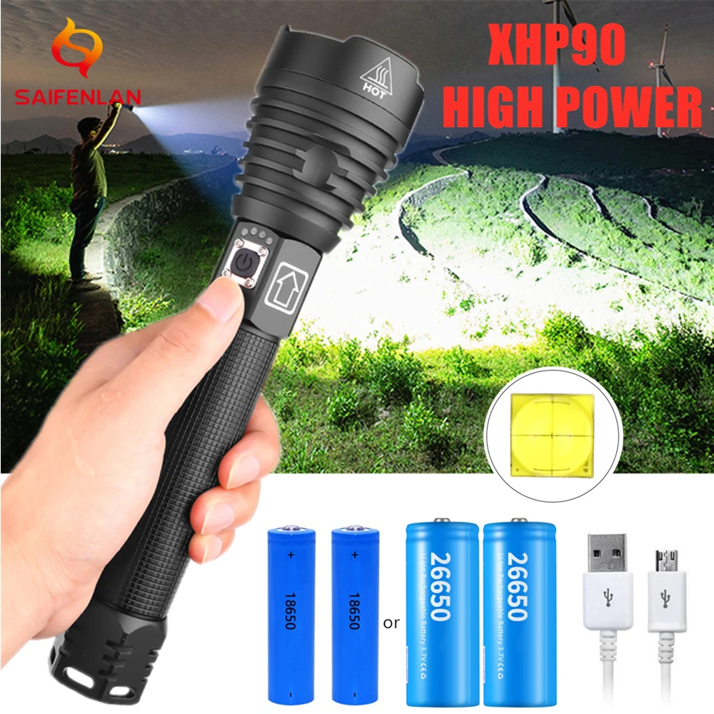 XHP90 Powerful Rechargeable LED Flashlight with Battery Indicator,XHP70.2 Portable Waterproof USB Tactical Torch Zoomable Lamp
XHP90 Powerful Rechargeable LED Flashlight with Battery Indicator,XHP70.2 Portable Waterproof USB Tactical Torch Zoomable Lamp