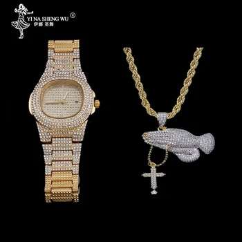 Iced Out Praying Hand With Cross Pendant Necklace&Watch Set Men Gold Silver Color Hip Hop Charm Jewelry Necklace Chain For Gifts
Iced Out Praying Hand With Cross Pendant Necklace&Watch Set Men Gold Silver Color Hip Hop Charm Jewelry Necklace Chain For Gifts