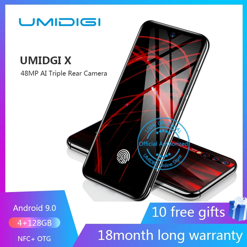 UMIDIGI X In screen Fingerprint 6 35 AMOLED 48MP Тройная задняя камера 128 Гб телефон nfc Android 9 0 4G смартфон