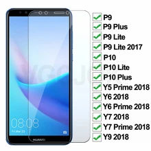 Protecteur d'écran, Film en verre trempé de dureté 9H pour Huawei P9 P10 Lite Plus Y5 Y6 Y7 Prime Y9 2018=