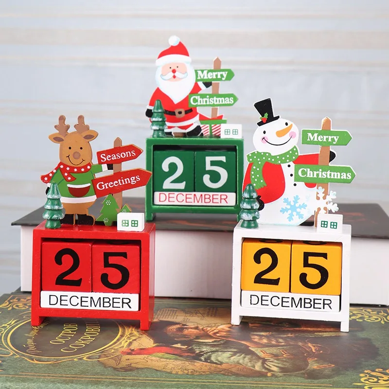 

Christmas Advent Countdown Calendar Wooden Santa Claus Snowman Reindeer Pattern With Painted Blocks Holiday Home Ornament Decor