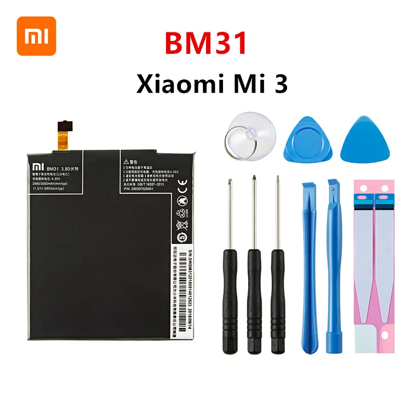 Xiao mi 100% Orginal BM31 3050mAh Battery For Xiaomi Mi 3 Mi3 M3 BM31 High Quality Phone Replacement Batteries +Tools
Xiao mi 100% Orginal BM31 3050mAh Battery For Xiaomi Mi 3 Mi3 M3 BM31 High Quality Phone Replacement Batteries +Tools