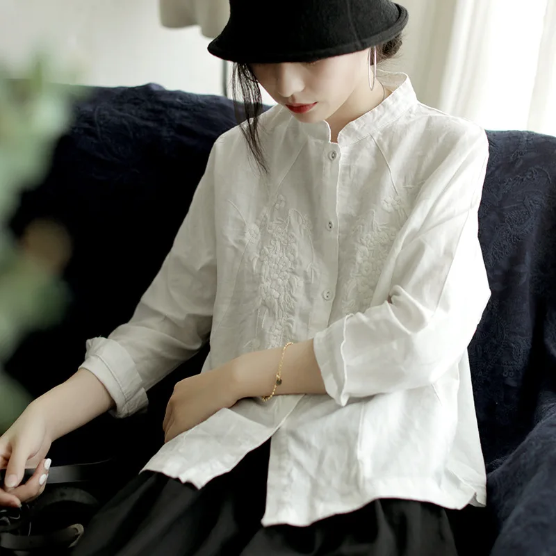 QPFJQD Stand Collar Women Linen Embroidery Shirts Spring Autumn Loose Vintage Long Sleeve Literary Casual Female Blouse
QPFJQD Stand Collar Women Linen Embroidery Shirts Spring Autumn Loose Vintage Long Sleeve Literary Casual Female Blouse