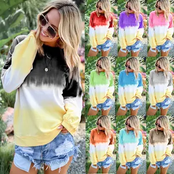 2019 Autumn and Winter European and American women's Sweater Rainbow Gradient printed long-sleeved sweater
2019 Autumn and Winter European and American women's Sweater Rainbow Gradient printed long-sleeved sweater
