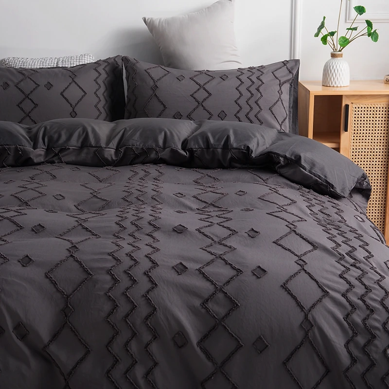 

Gray Geometry Bedding Set Black Linen Duvet Cover and Pillow Shams /Comforter Cover Sets 3pcs King Size Single Queen Full Twin