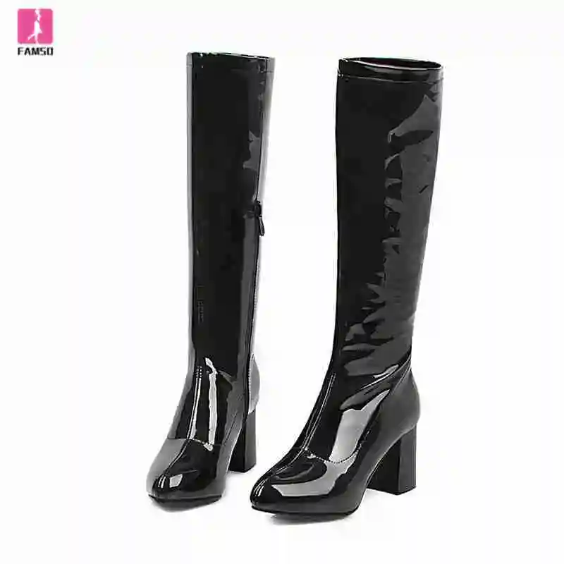 FAMSO 2019 New Shoes Women Boots Black red High Quality Patent Leather Knee High Boots Winter Sexy Wedding Party Boots Shoes 
FAMSO 2019 New Shoes Women Boots Black red High Quality Patent Leather Knee High Boots Winter Sexy Wedding Party Boots Shoes