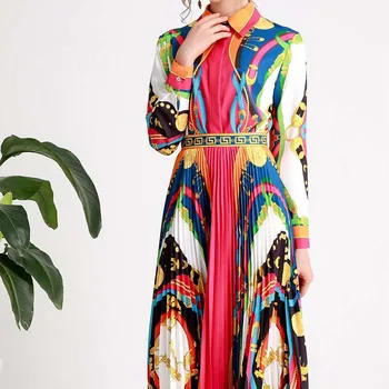 2020 summer fashion catwalk Pullover two piece women's clothing retro printed long sleeve pleated mid length high waist skirt
2020 summer fashion catwalk Pullover two piece women's clothing retro printed long sleeve pleated mid length high waist skirt