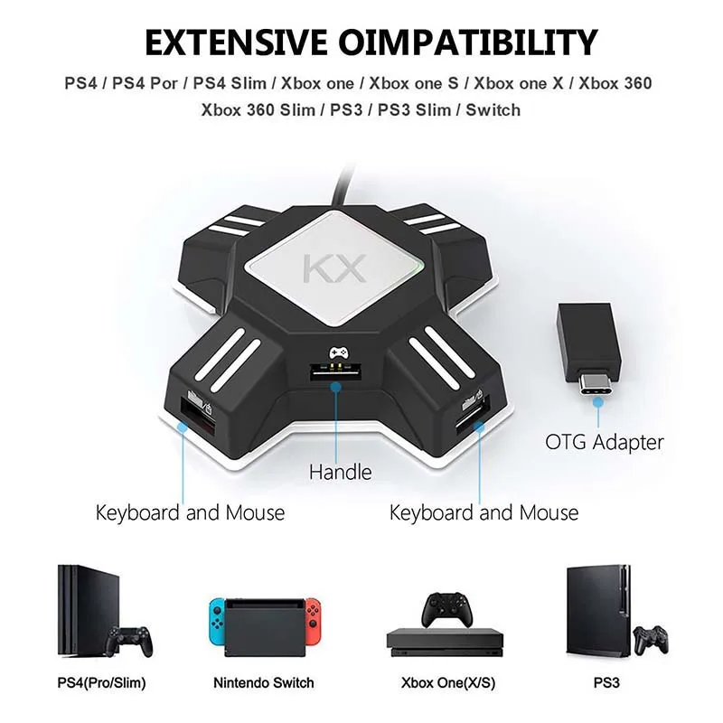 KX conversion box For switch Xbox PS4 PS3 Game handle turning keyboard mouse throne controller accessories
KX conversion box For switch Xbox PS4 PS3 Game handle turning keyboard mouse throne controller accessories