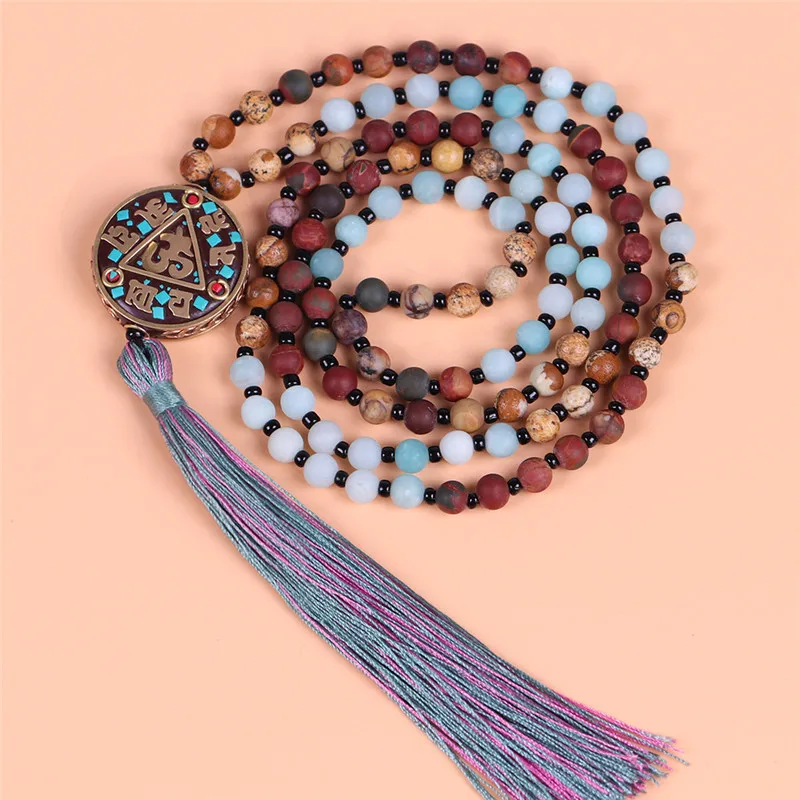 Unique Design 108 Beads Tassel Necklace Yoga Meditation Colorful Amazonite Mala Beads Healing Energy Pendant for Men Women
Unique Design 108 Beads Tassel Necklace Yoga Meditation Colorful Amazonite Mala Beads Healing Energy Pendant for Men Women