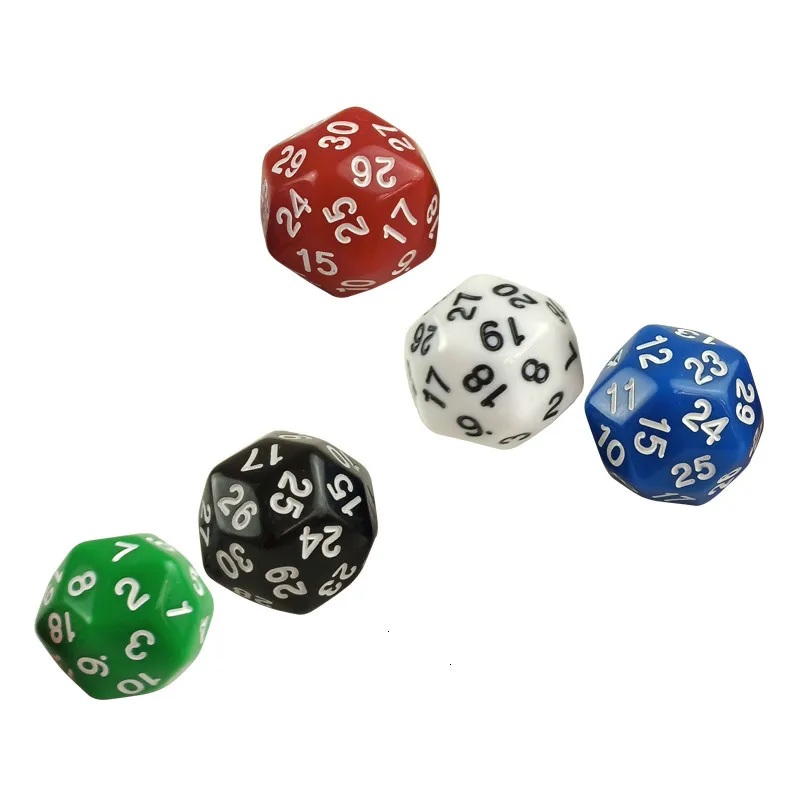 5 Colors 10/20/50/100 Pcs Multifaceted Dice Set D30 Rounded Corners Polyhedron Digital Dice Dungeons And Dragons Games Dice
5 Colors 10/20/50/100 Pcs Multifaceted Dice Set D30 Rounded Corners Polyhedron Digital Dice Dungeons And Dragons Games Dice