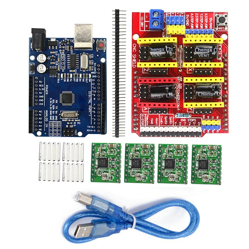 Shield Expansion Board V3.0+ Board with usb for Arduino+4pcs Stepper Motor Driver A4988 Kits for Arduino
Shield Expansion Board V3.0+ Board with usb for Arduino+4pcs Stepper Motor Driver A4988 Kits for Arduino