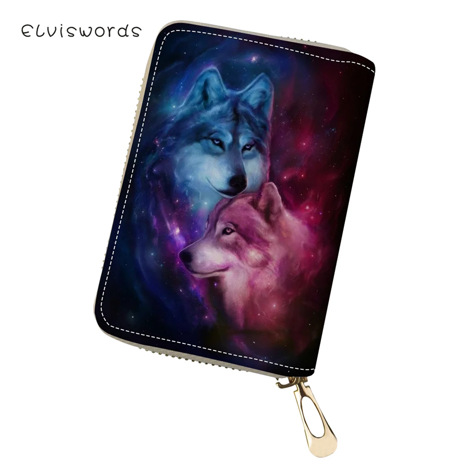 ELVISWORDS Женский PU визитница "Fantasy Wolf" Животный узор девушки кошелек для денег