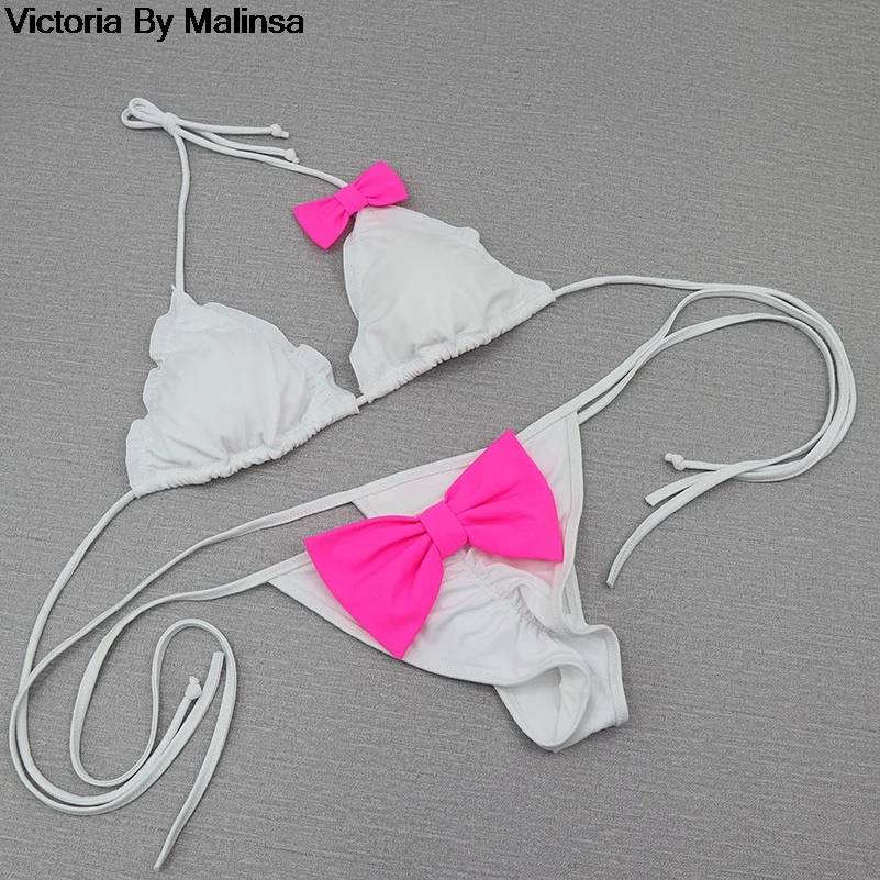 Wome Triangle Bikini Set White Sexy Secret Swimsuit Pink Bow Biquini Thong Bottom brazilian Bathing Suit Summer Cheeky Bottom
Wome Triangle Bikini Set White Sexy Secret Swimsuit Pink Bow Biquini Thong Bottom brazilian Bathing Suit Summer Cheeky Bottom