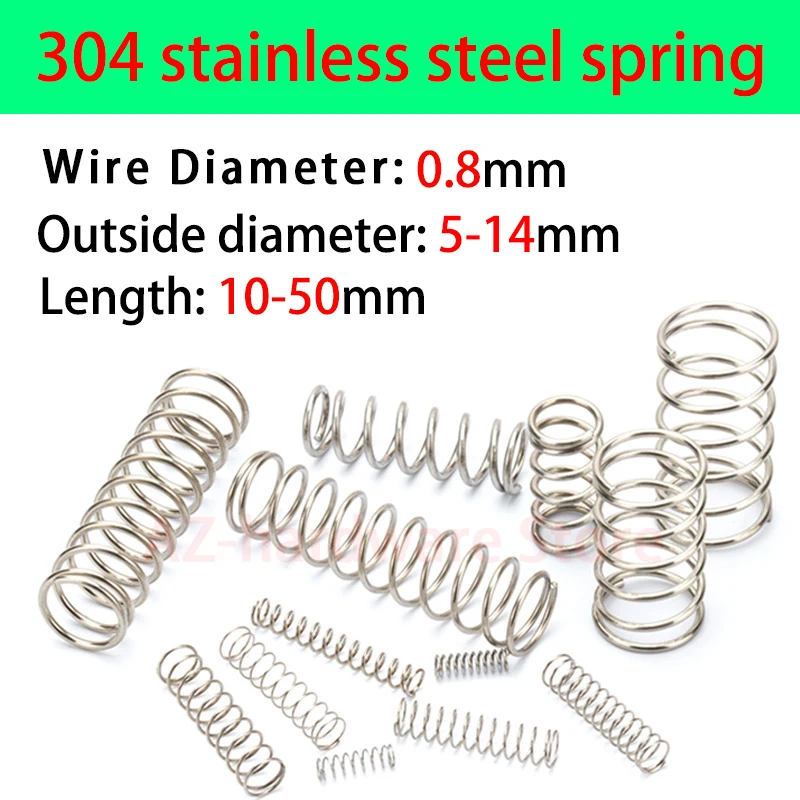 304 Stainless Steel Compression Spring Return Wire Diameter 0.8mm Outside 5-14mm pressure spring 10 Pcs | Обустройство дома