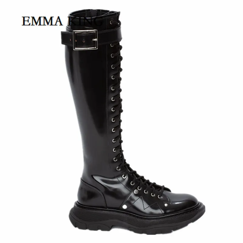 Newest Winter Thick Bottom Knight Boots Round Toe Lace up Mid-calf Woman Boots Runway Flat Heel Leather Martin Boots for Woman
Newest Winter Thick Bottom Knight Boots Round Toe Lace up Mid-calf Woman Boots Runway Flat Heel Leather Martin Boots for Woman