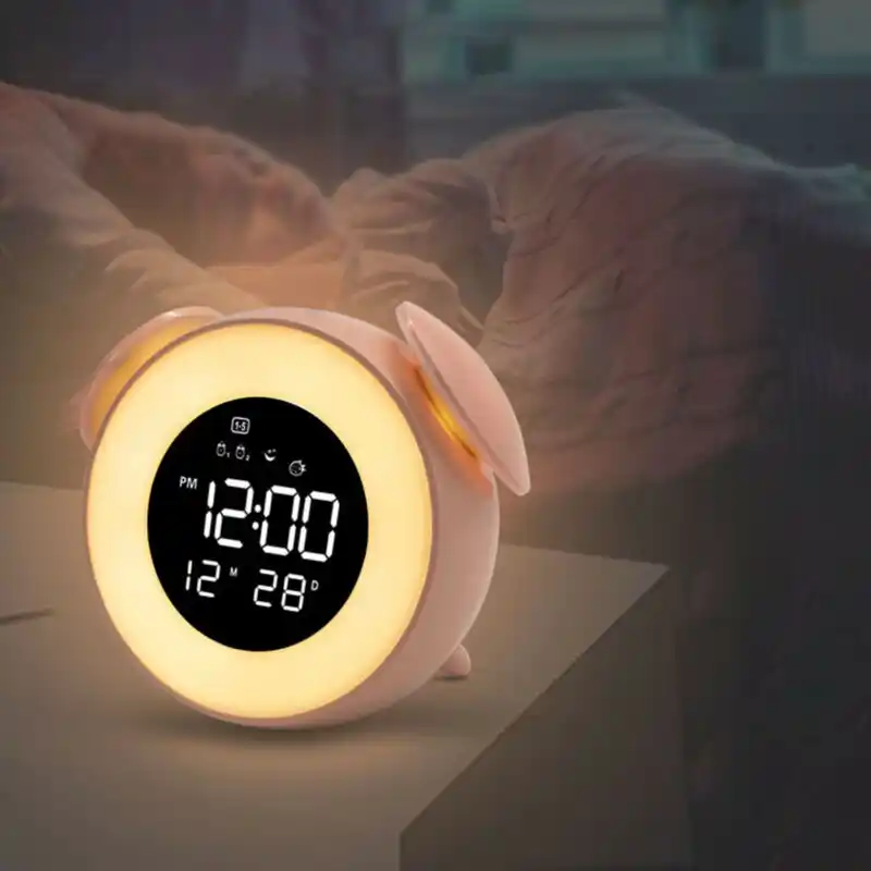 bedside led digital snooze alarm clock night light usb port cute