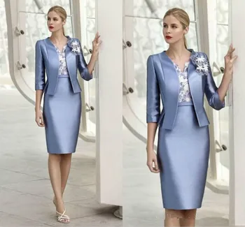 Elegant Appliqued Lace Mother Of The Bride Dresses With Jacket Knee Length Sheath Mother Dress Formal Women Wear Custom Made
Elegant Appliqued Lace Mother Of The Bride Dresses With Jacket Knee Length Sheath Mother Dress Formal Women Wear Custom Made