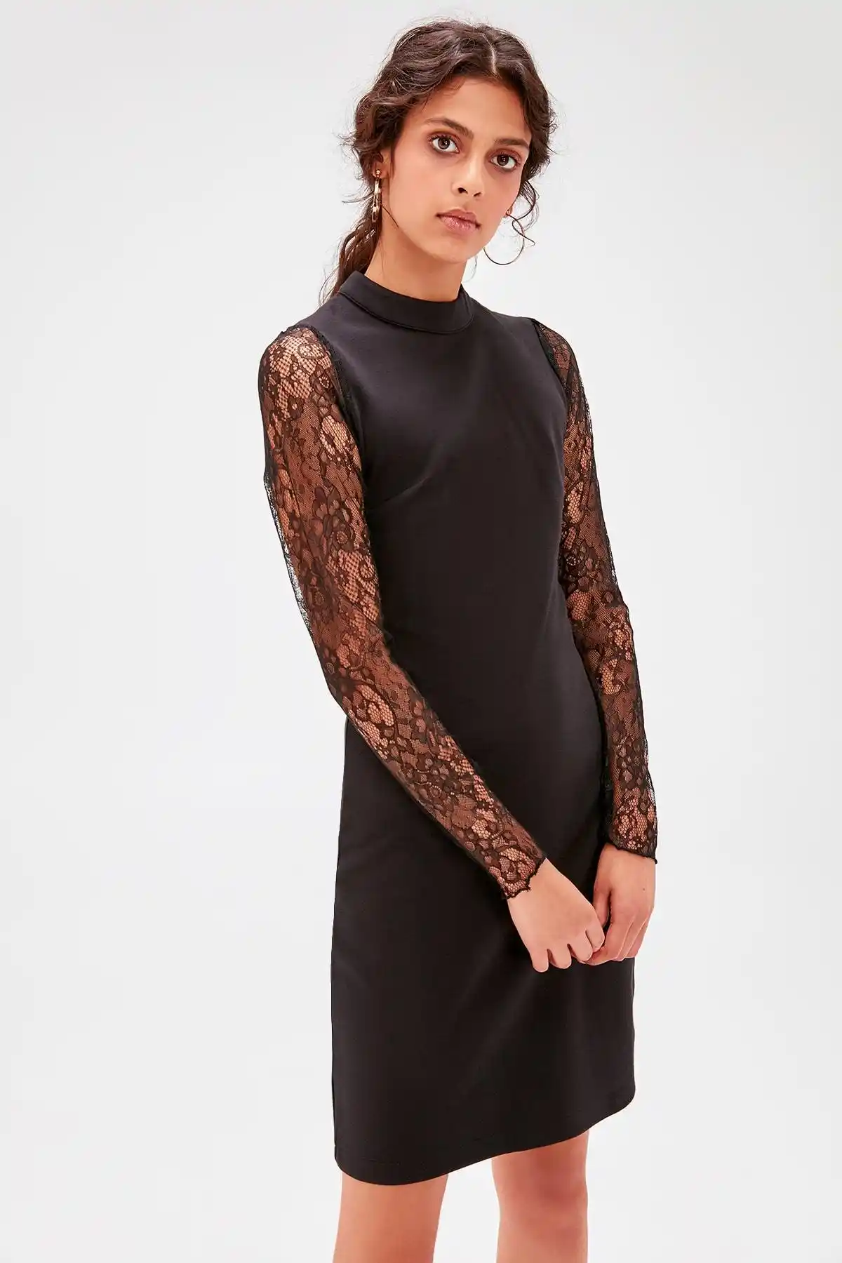 black ruched knit dress
