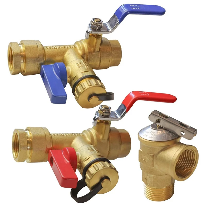 3/4 Inch IPS Isolator Tankless Water Heater Service Valve Kit, with Pressure Relief Valve, Clean Brass
3/4 Inch IPS Isolator Tankless Water Heater Service Valve Kit, with Pressure Relief Valve, Clean Brass
