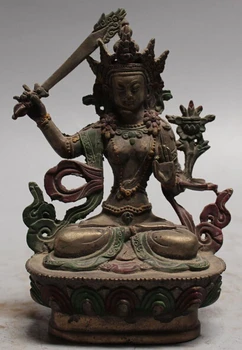 7"Tibet Tibetan Buddhism ancient silver Painting Wenshu Manjushri Buddha Statue S0708
7"Tibet Tibetan Buddhism ancient silver Painting Wenshu Manjushri Buddha Statue S0708