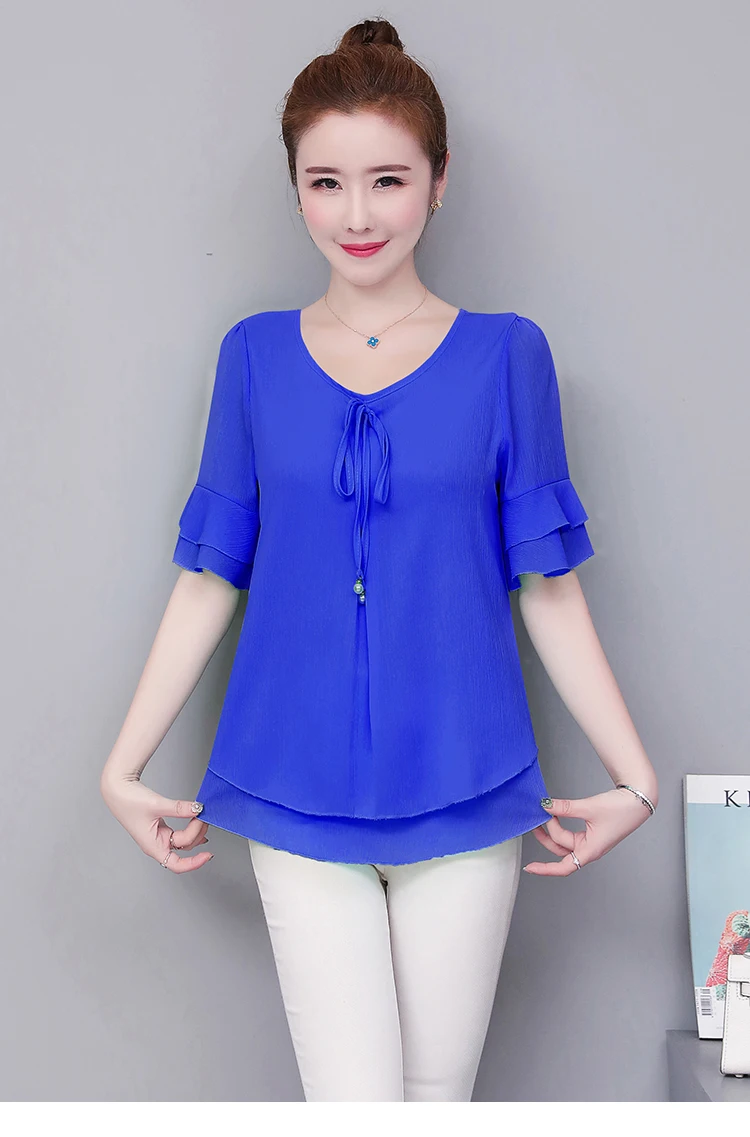 Women Blouses Solid 2020 Summer New Short- Sleeve V-Neck Lace up Shirt Female Chiffon Womens Plus Size Tops Slim Clothing NS4544 Women Blouses Solid 2020 Summer New Short- Sleeve V-Neck Lace up Shirt Female Chiffon Womens Plus Size Tops Slim Clothing NS4544