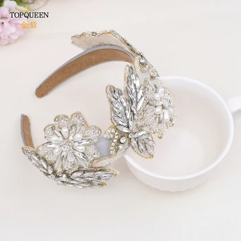 

TOPQUEEN S427-D Handmade Rhinestone Leaves Baroque Headhoop Bridal Tiara Headwear Exaggerated Charming Wedding Hair Jewelry