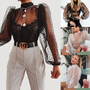 Brand New Women T-Shirts Sheer Mesh Long Sleeve Tee Hollow Transparent Net Slim Tops Turtleneck See Through Dot Fashion Hot 2020
Brand New Women T-Shirts Sheer Mesh Long Sleeve Tee Hollow Transparent Net Slim Tops Turtleneck See Through Dot Fashion Hot 2020