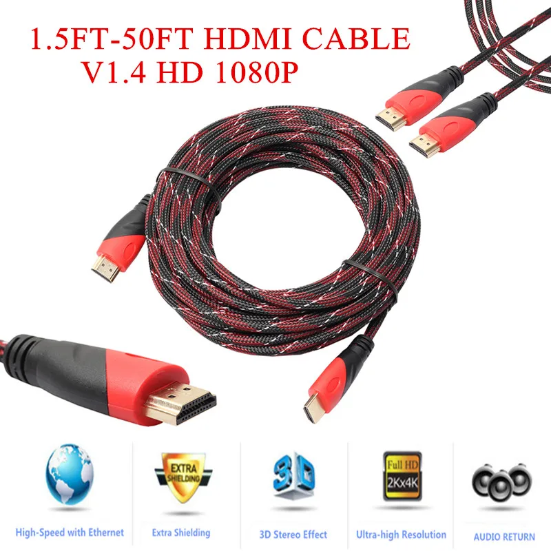 

0.5M-3M Optional Premium HDMI Cable 1.5FT-50FT Male To Male Cable 1.4V HD High Speed 3D 1080P HDTV Ethernet For PS4 XBOX TXTB1