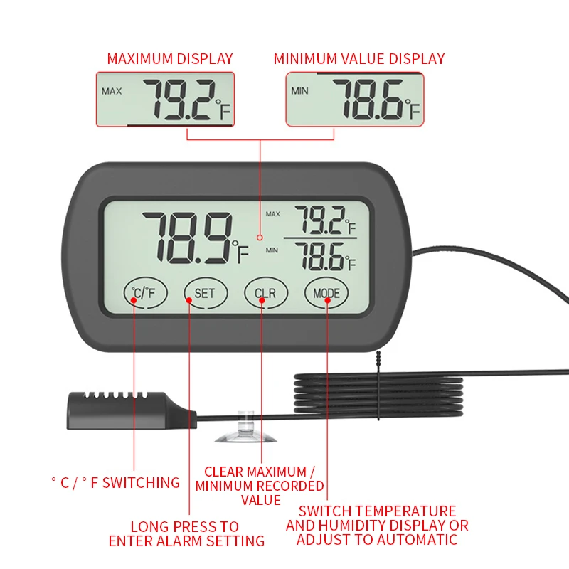 Generic Thermometer Hygrometer Monitor Gauge Incubator Max Min Temperature Humidity LCD Display