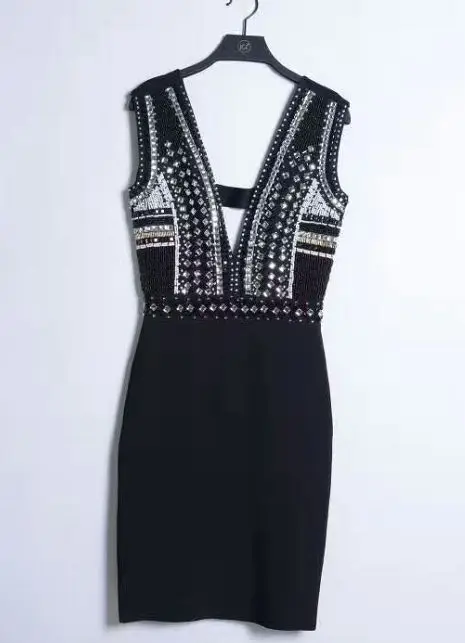 High Quality Sexy Women Dress Beading Sleeveless V Neck Bandage Dress Evening Party Dress
High Quality Sexy Women Dress Beading Sleeveless V Neck Bandage Dress Evening Party Dress