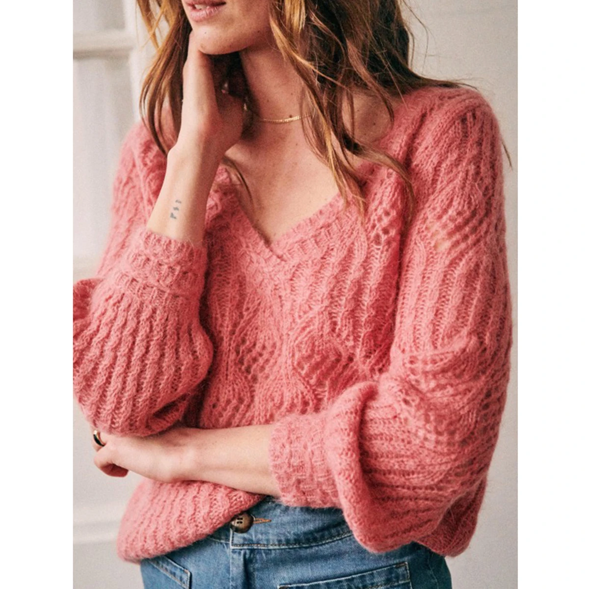 Jastie French Spring Women Hollow Out Knitted Sweater Mohair Long Sleeve V Neck Pullover Knitwear Winter Clothes Women Sweaters
Jastie French Spring Women Hollow Out Knitted Sweater Mohair Long Sleeve V Neck Pullover Knitwear Winter Clothes Women Sweaters