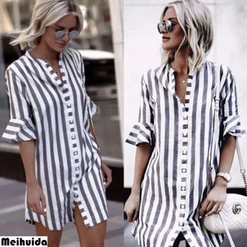 Hirigin Fashion Women's Loose Short Sleeve Cotton Casual Stripe Long Shirt
Hirigin Fashion Women's Loose Short Sleeve Cotton Casual Stripe Long Shirt