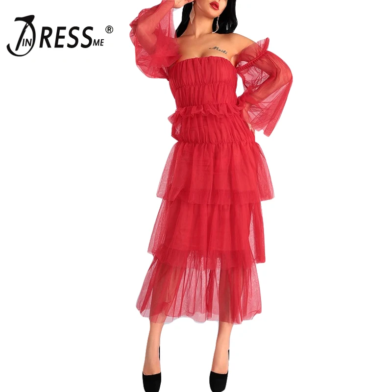 INDRESSME 2019 New Sexy Off The Shoulder Slash Lace Long Sleeves Ball Gown Red Tiered Mesh Dress Women Party Ankle Length Dress
INDRESSME 2019 New Sexy Off The Shoulder Slash Lace Long Sleeves Ball Gown Red Tiered Mesh Dress Women Party Ankle Length Dress