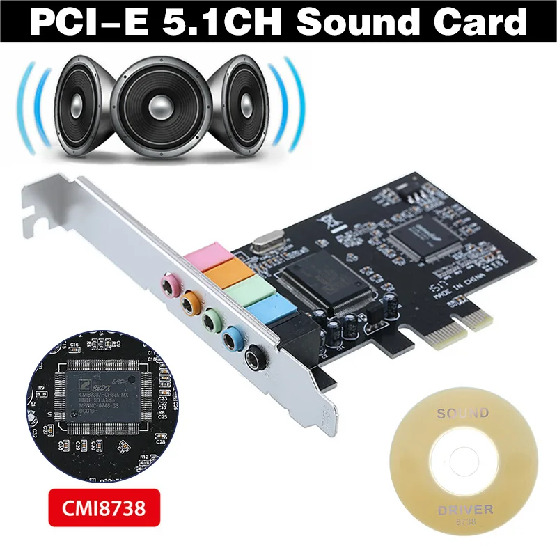 

Pohiks 1pc High Quality PCI-E 5.1CH Sound Card Internal 3D Stereo PCI Express Adapter Cards For Computer Accessories