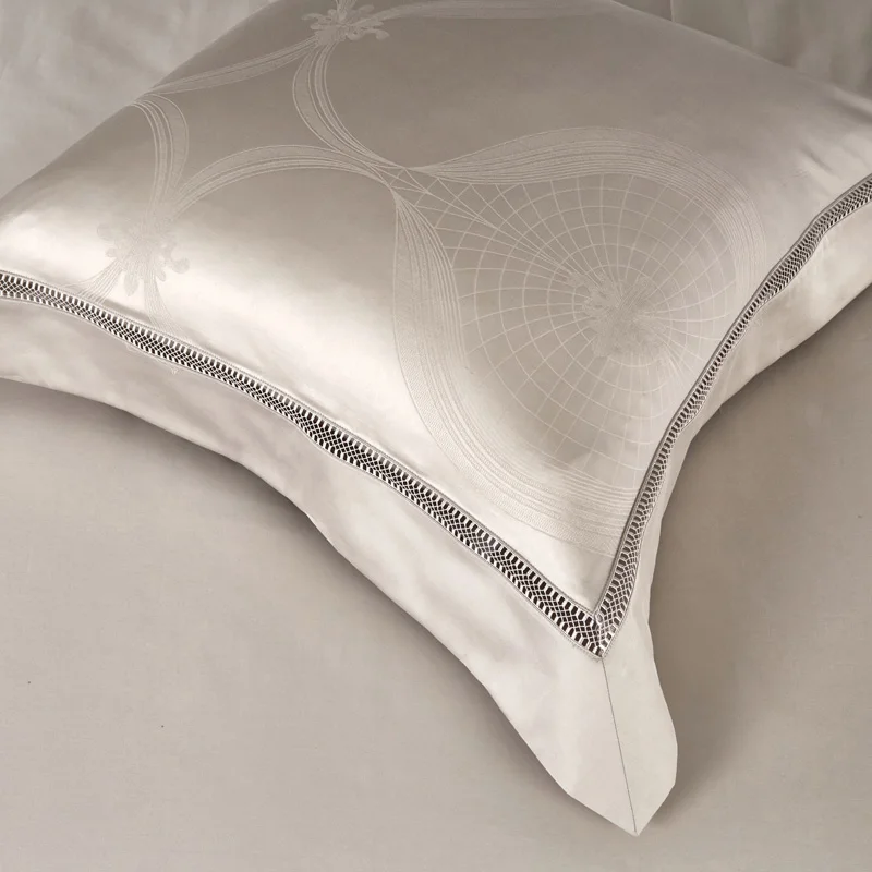 Premium Egyptian Cotton Jacquard Duvet Cover Set in silver on king bed