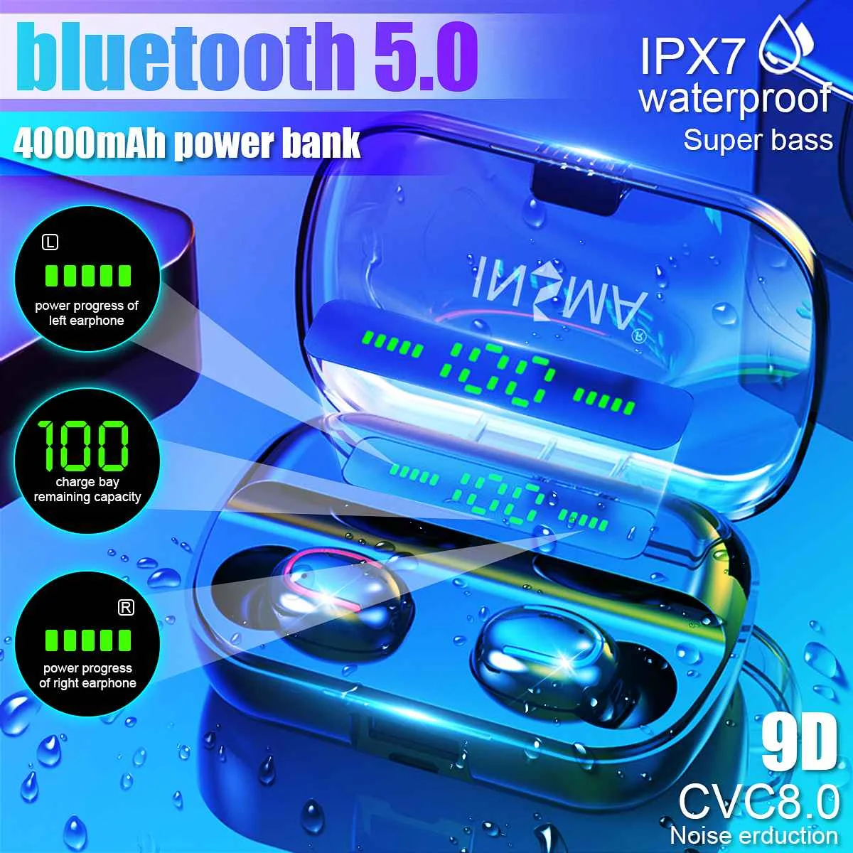 INSMA VFM-2 with 4000mAh Power Bank bluetooth 5.0 TWS Earphones Led Digital Display Wireless Stereo Sport Earbuds
INSMA VFM-2 with 4000mAh Power Bank bluetooth 5.0 TWS Earphones Led Digital Display Wireless Stereo Sport Earbuds