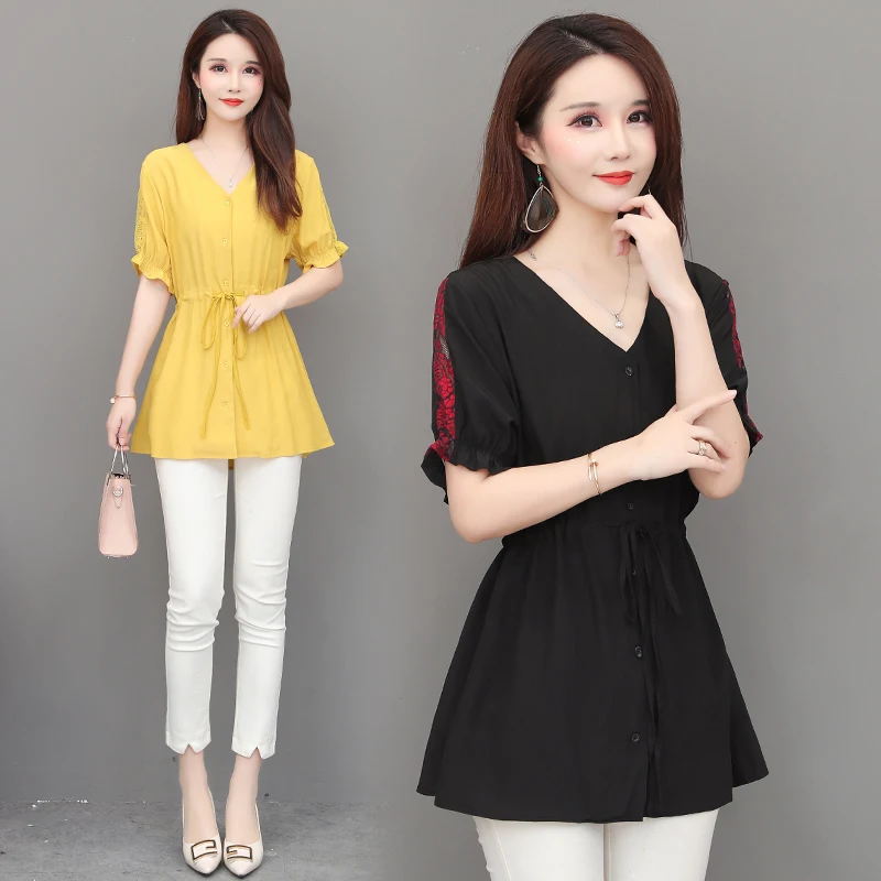 COIGARSAM 5XL Plus Size Loose blouse women New Summer blusas womens tops and blouses Yellow Black 1881
COIGARSAM 5XL Plus Size Loose blouse women New Summer blusas womens tops and blouses Yellow Black 1881