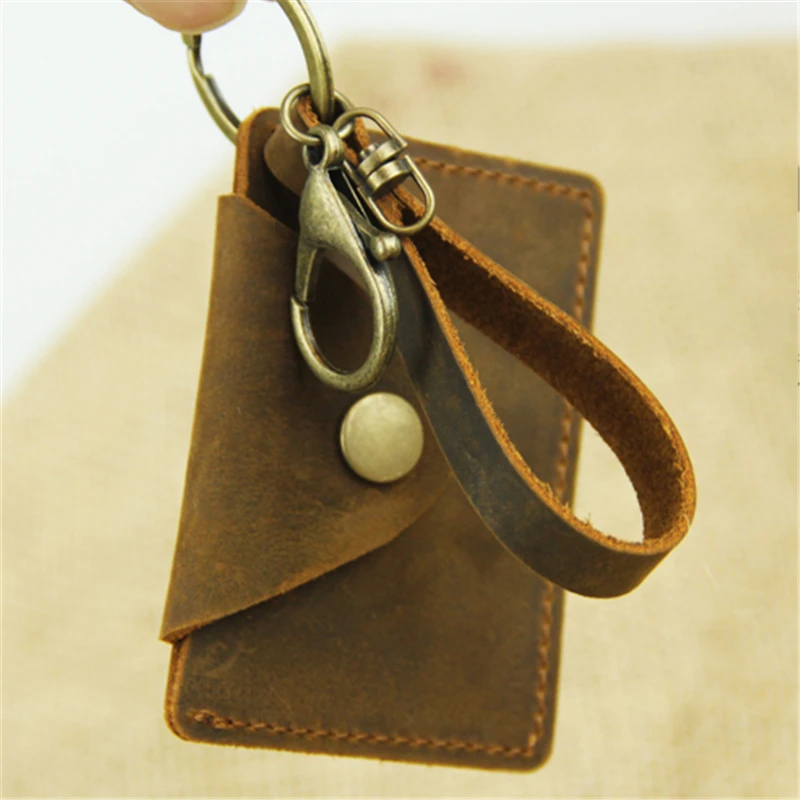 Фото Mens Coin Purse Mini Card Holders Bag pendant Wallets Genuine Cow Leather PULL-UP Clutch Handmade Small Handbags Gift | Багаж и сумки