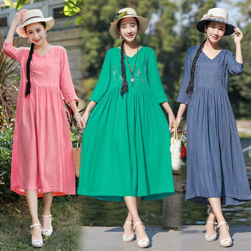 2020 New Style WOMEN'S Dress Cotton Linen Dress Loose And Plus-sized Fresh over-the-Knee Long Skirts Slimming Big Hemline
2020 New Style WOMEN'S Dress Cotton Linen Dress Loose And Plus-sized Fresh over-the-Knee Long Skirts Slimming Big Hemline